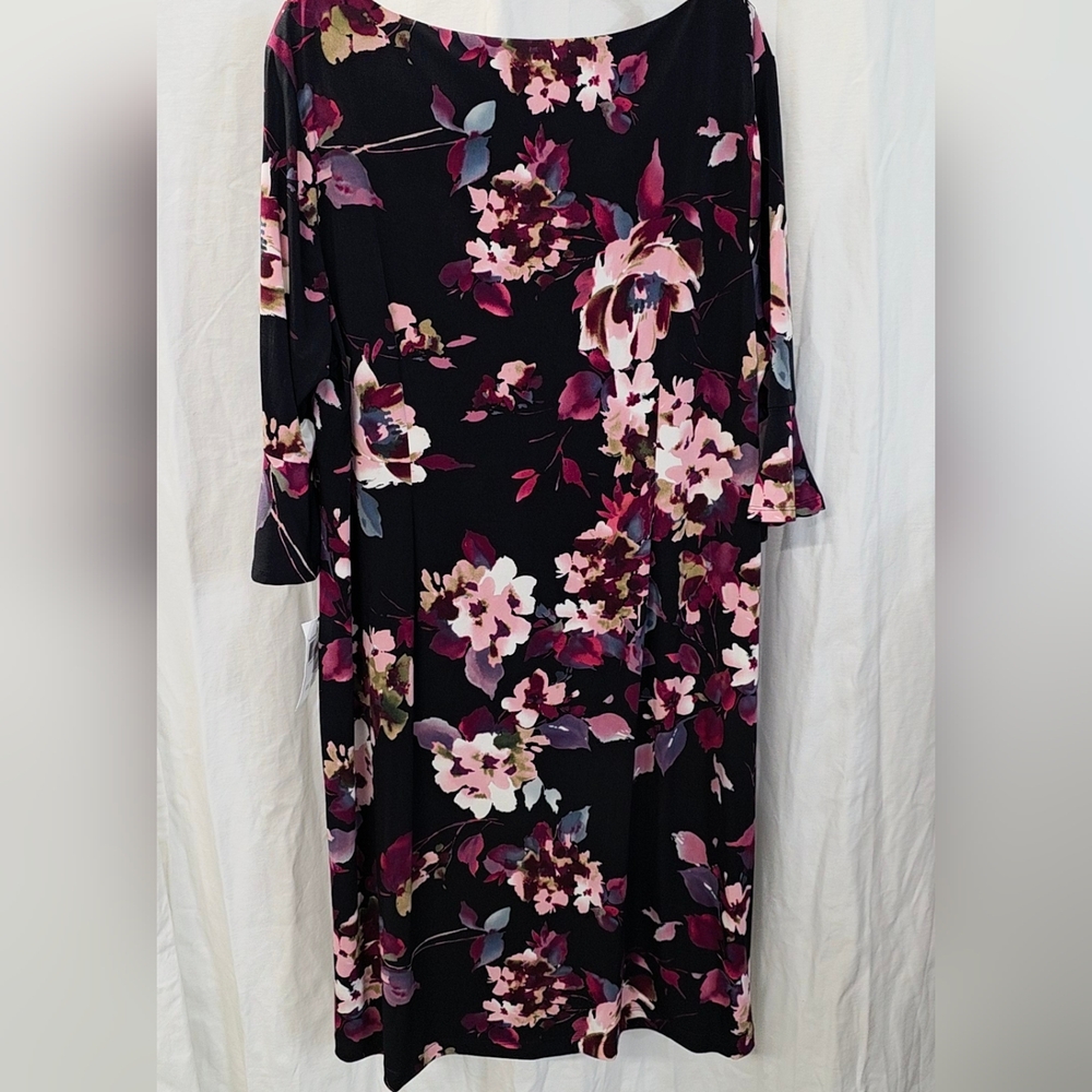 Connected Apparel 20W 3X Black Purple Floral Studio Knit Sheath Dress Career - Picture 2 of 7